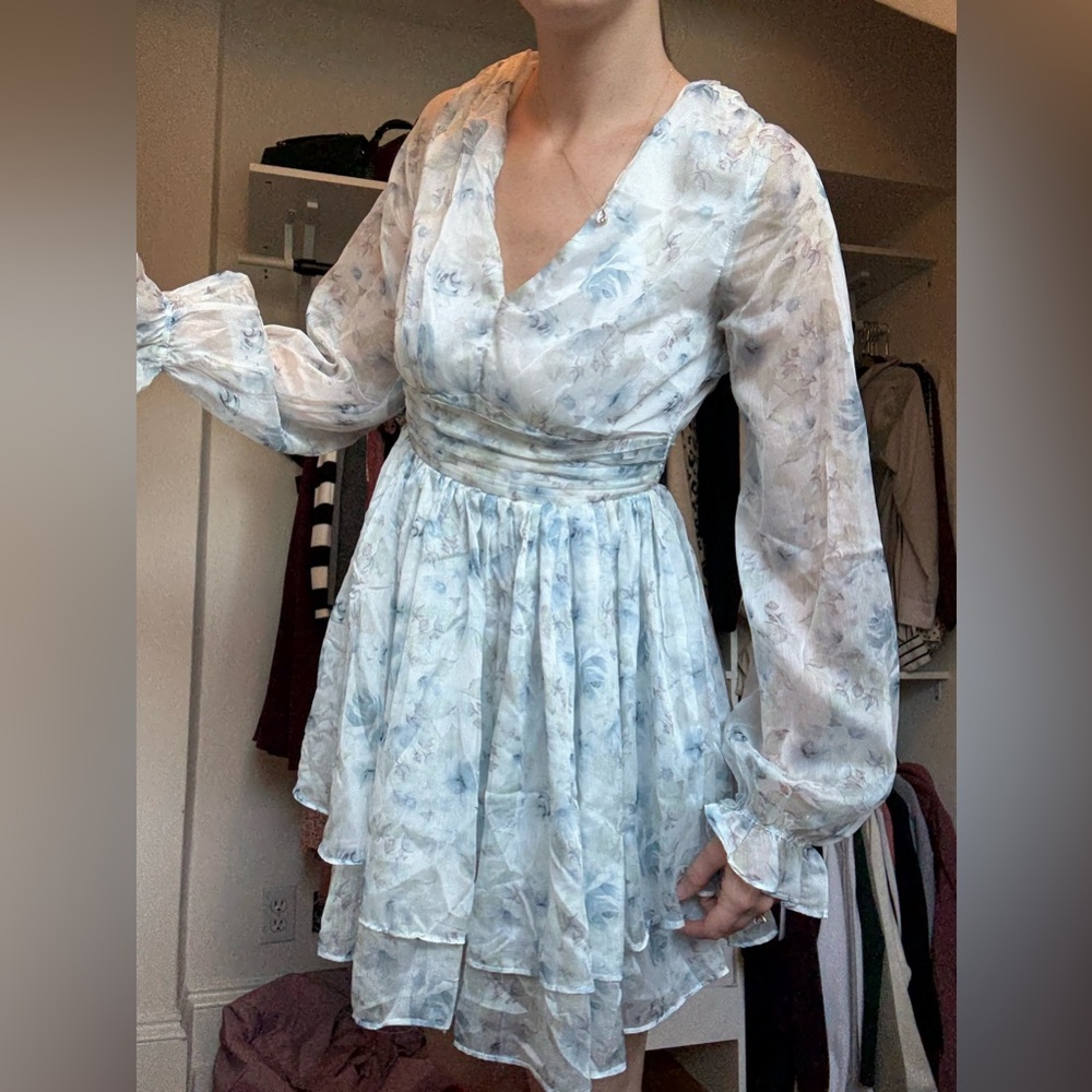 Francesca's Collections Blue Floral Long Sleeve Dress